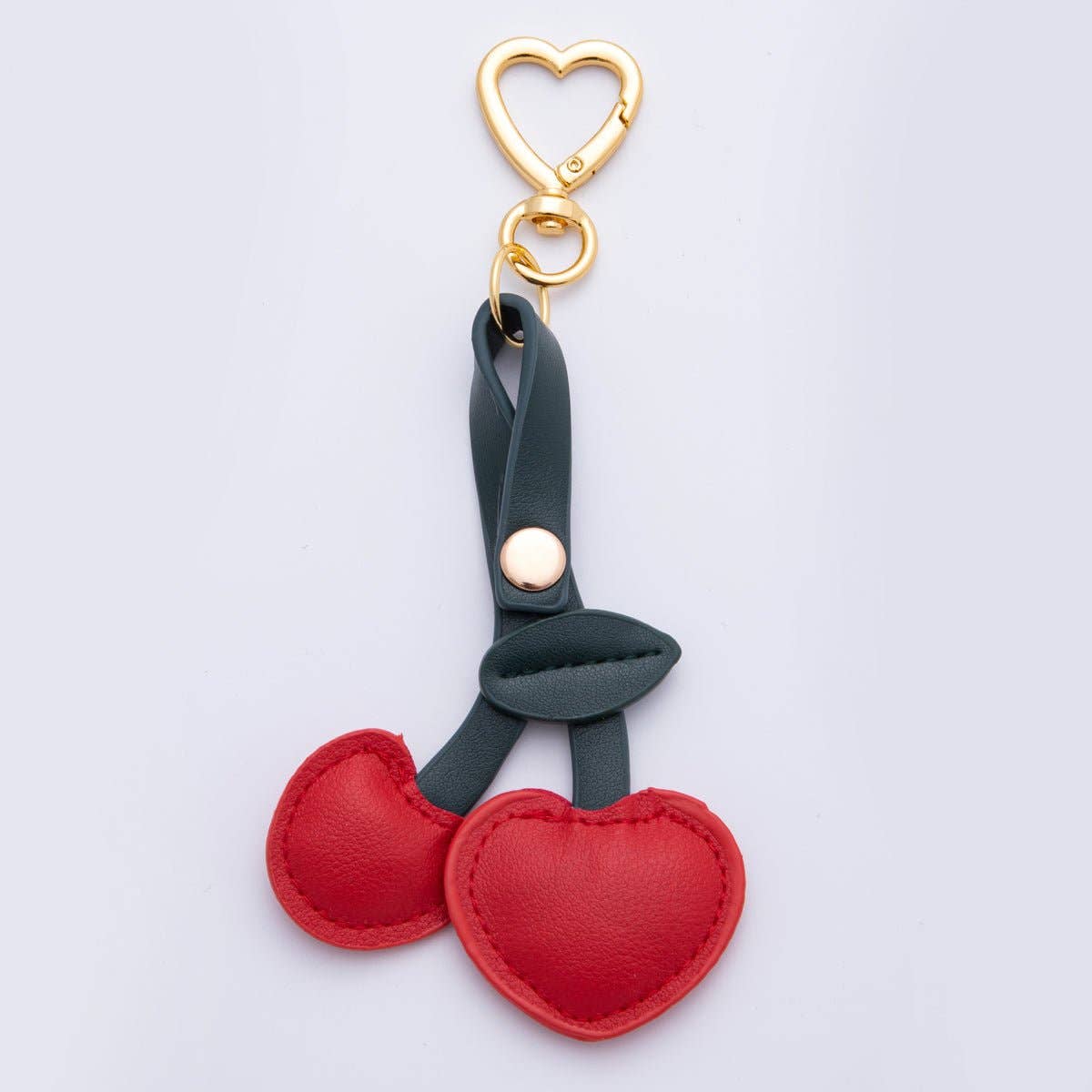 Cherry Fruit Leather Bag Charm Keychain Heart Key Ring