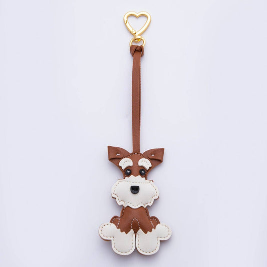 Leather Schnauzer Dog Print Keyring Purse Bag Backpack Charm Accessory WB-00020