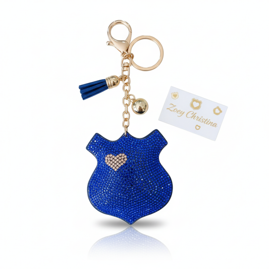 Rhinestone Badge Bag Charm – Firefighter & Police Keychain