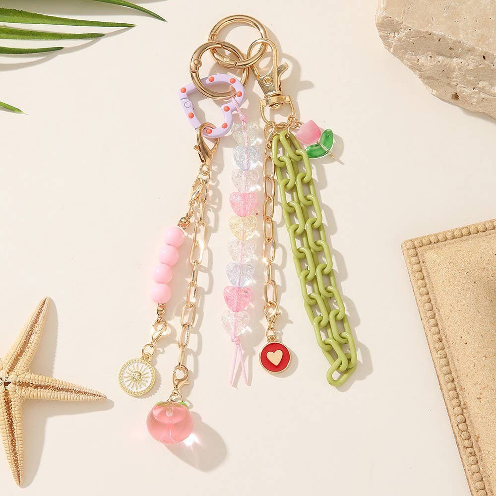Y2K Aesthetic Beaded Multi-Charm Keychain Bag Pendant