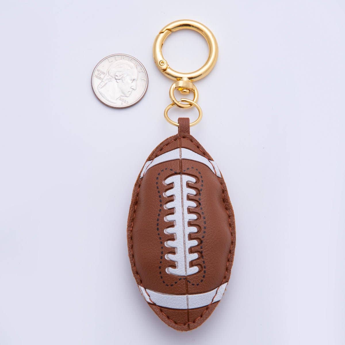 18K Gold Filled Varsity Football Sport Leather Bag Charm Keychain Push Gate Key Ring Accessories | WB-00097