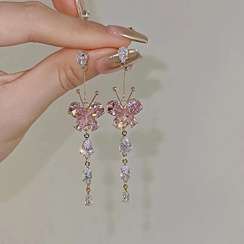Pink Ice Dangle Butterfly Earrings