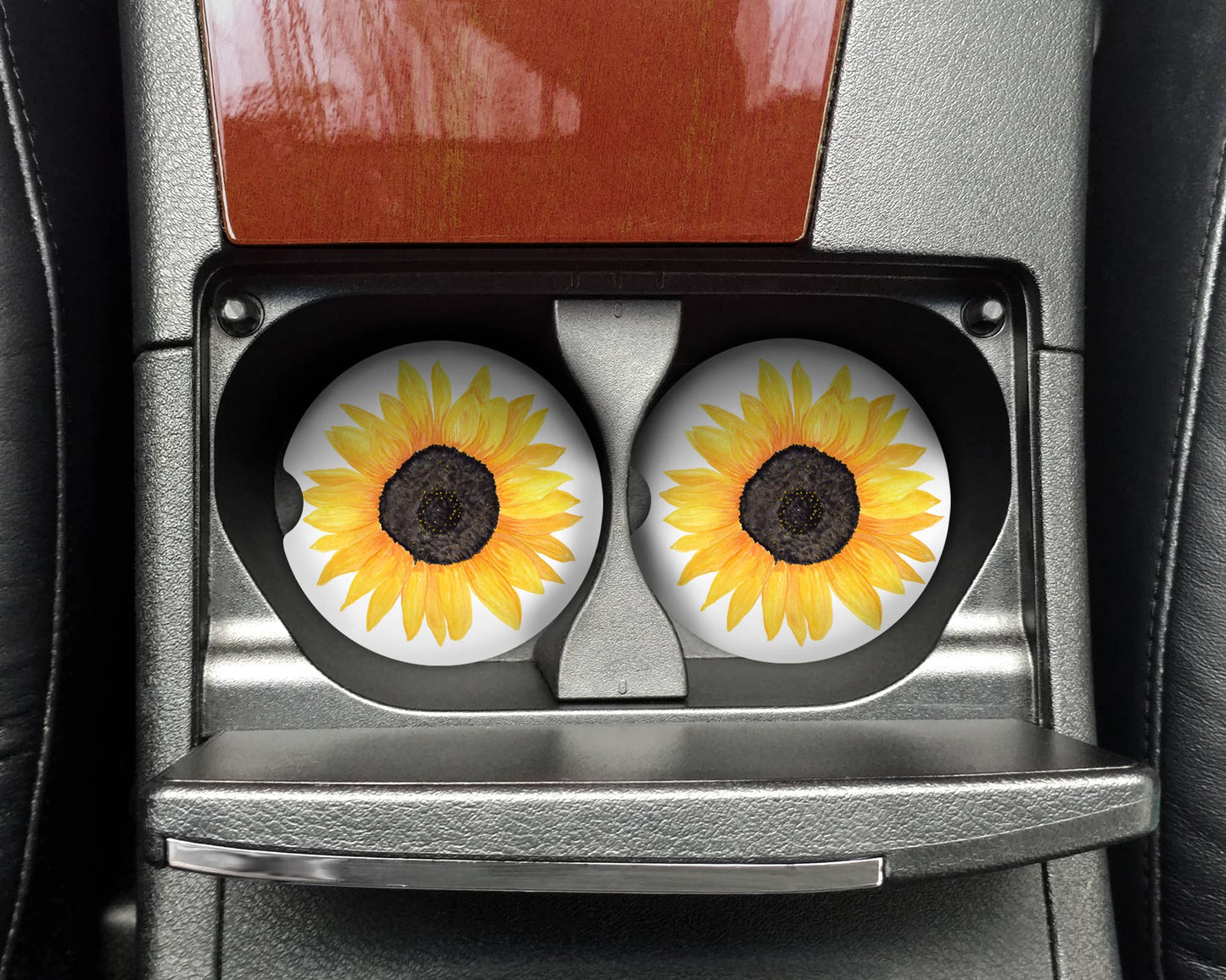 Car Coasters - Sunflower on White