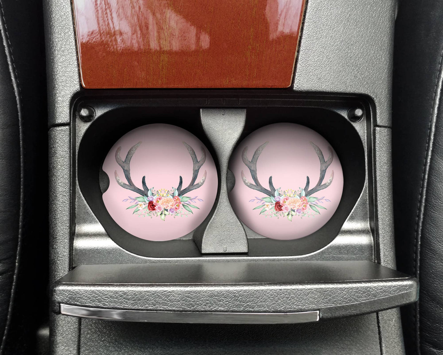 Car Coasters - Floral Antlers