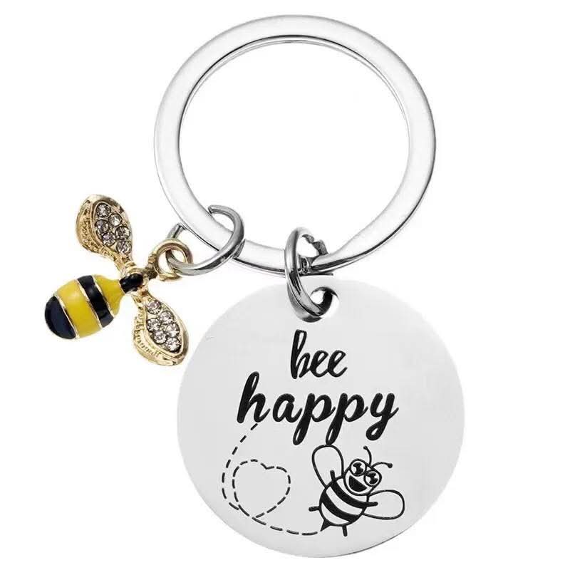 Bee Happy Keychain Stainless Steel