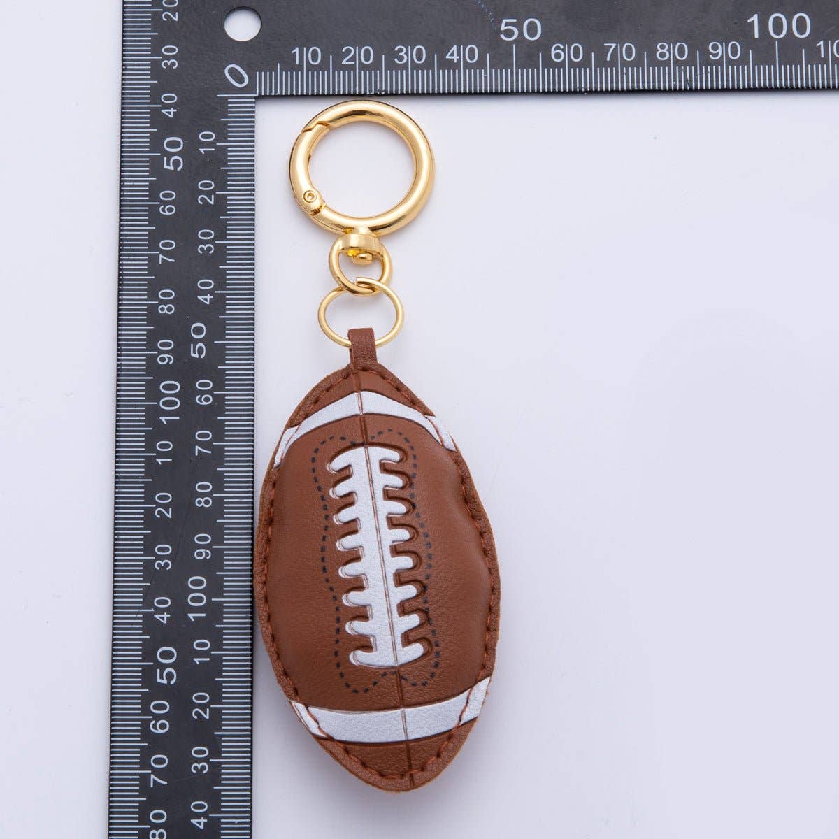 18K Gold Filled Varsity Football Sport Leather Bag Charm Keychain Push Gate Key Ring Accessories | WB-00097