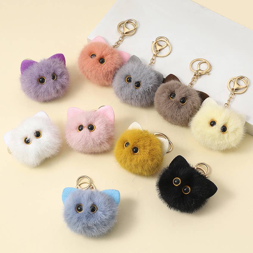 Cute Fluffy Cat Keychains in Multiple Colors for Gifts