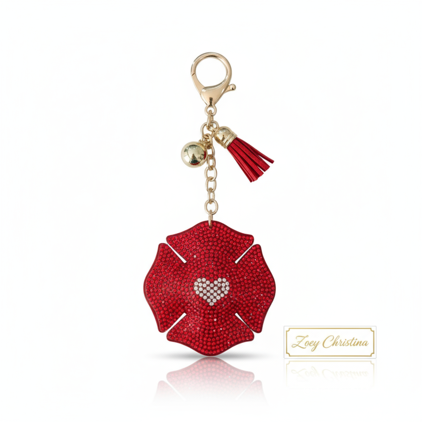 Rhinestone Badge Bag Charm – Firefighter & Police Keychain