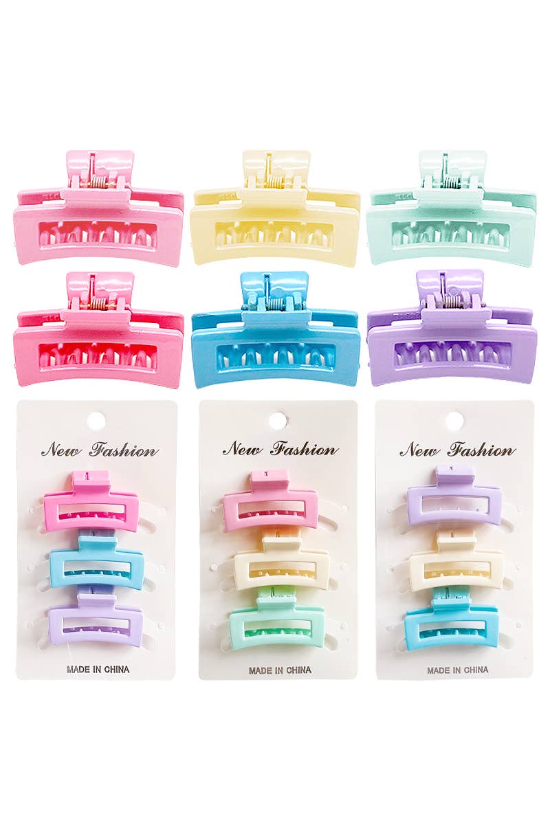 Mini Block Glossy Pastel Hair Claw - 3 pcs/pack