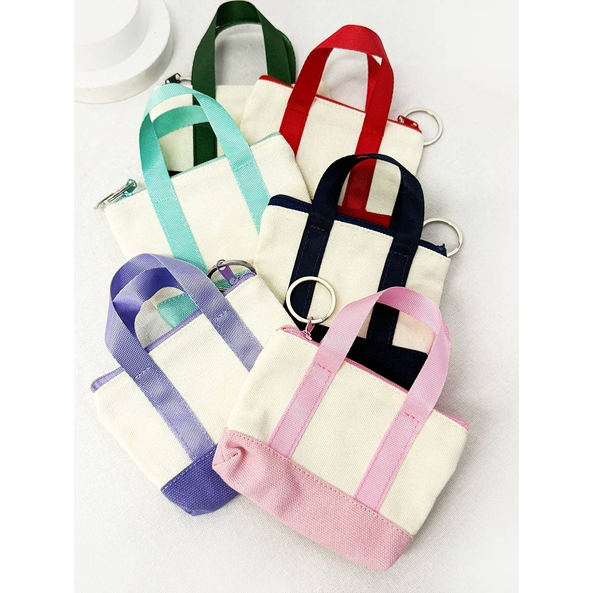 Mini Canvas Tote Bag Keychain Wallet with Zipper