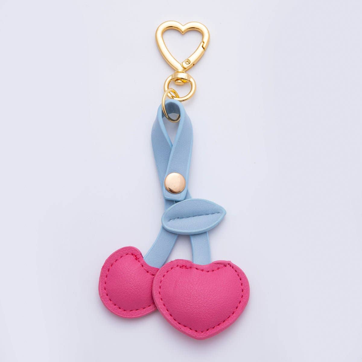 Cherry Fruit Leather Bag Charm Keychain Heart Key Ring