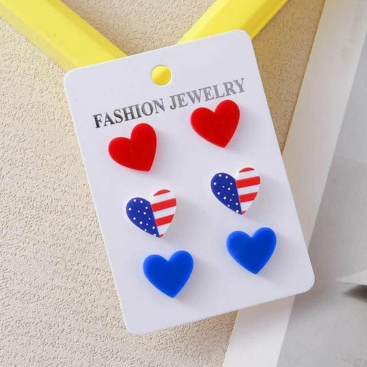 3 pair Acrylic heart holiday post earrings