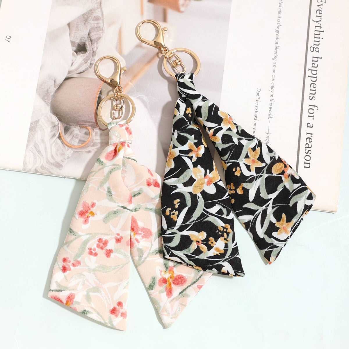 Vintage Floral Print Scarf Keychain Knotted Bag Charm