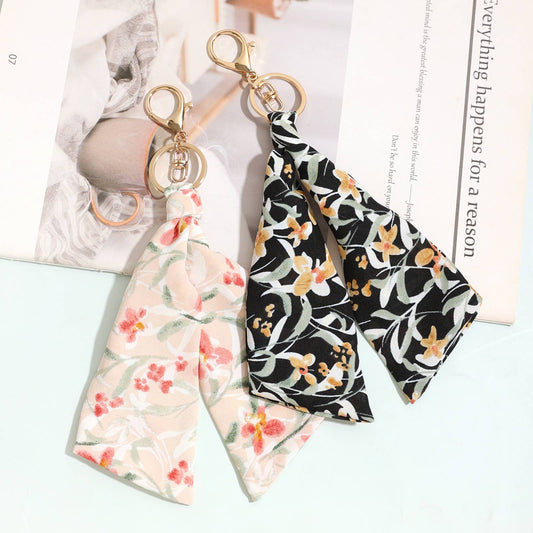 Vintage Floral Print Scarf Keychain Knotted Bag Charm