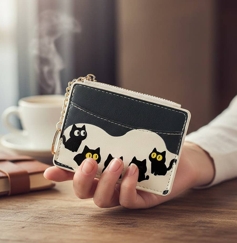 Cute Cat Card Holder Keychain Coin Purse