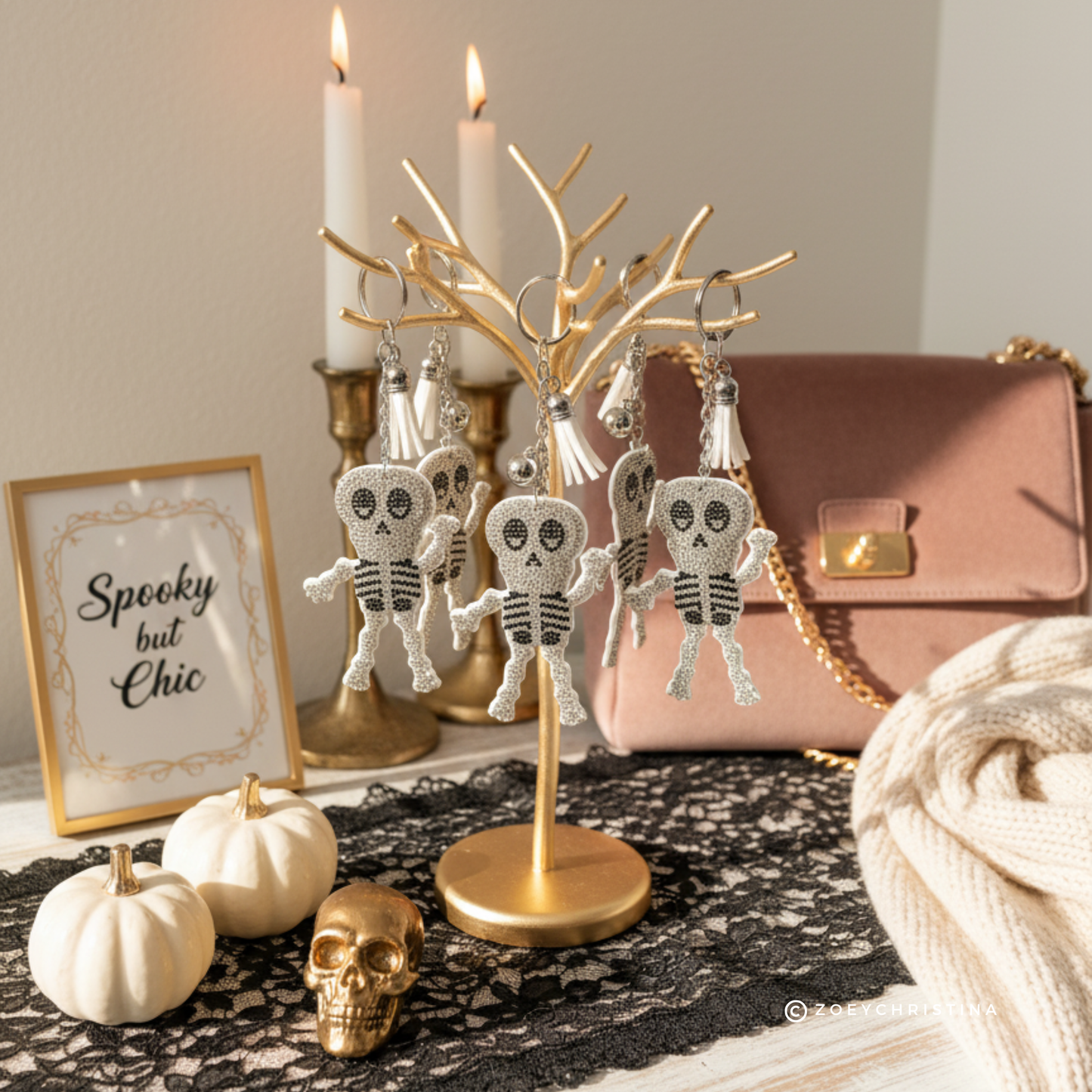 Skeleton Rhinestone Keychain – Sparkly Halloween, Everyday