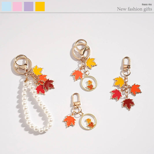 Autumn Maple Leaf Bead Keychain