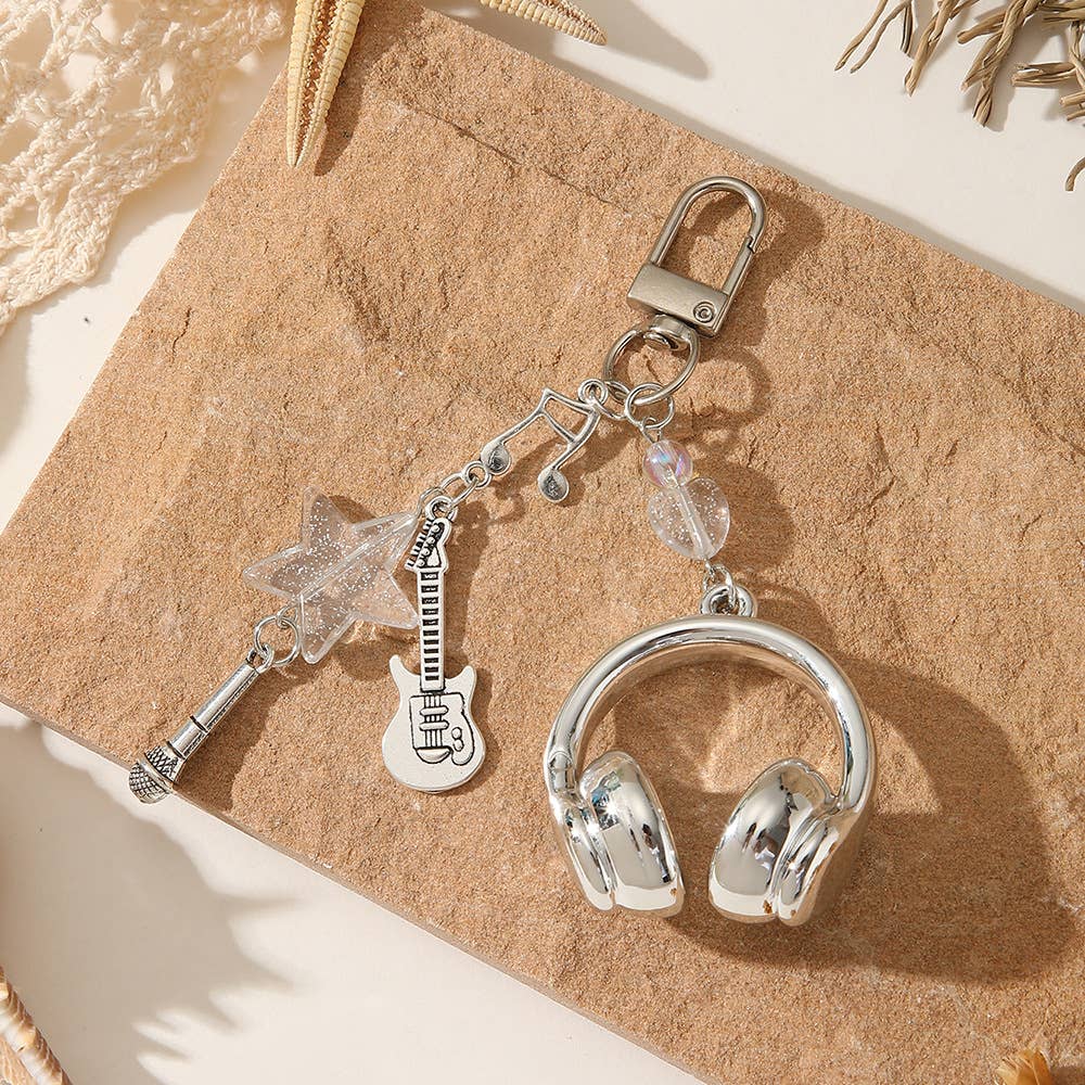 Mini Headphone Guitar Star Charm Music Themed Bag Keychain
