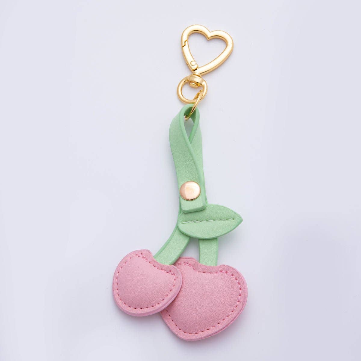 Cherry Fruit Leather Bag Charm Keychain Heart Key Ring
