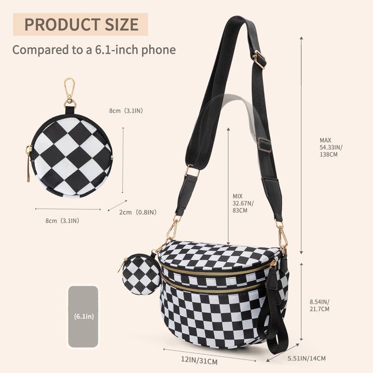 Checkered Bum Bag Crossbody Bag with coin purse