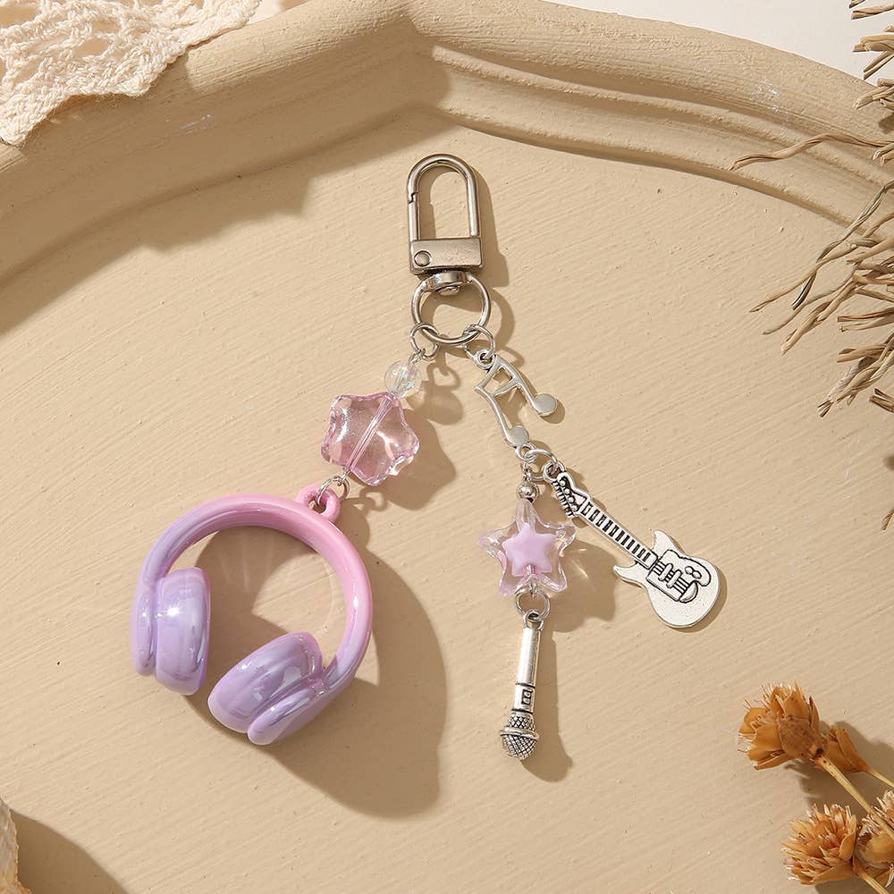 Mini Headphone Guitar Star Charm Music Themed Bag Keychain
