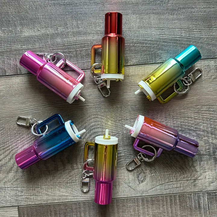 Chrome Ombre Plastic Tumbler Keychain with Removable Lid--Assorted