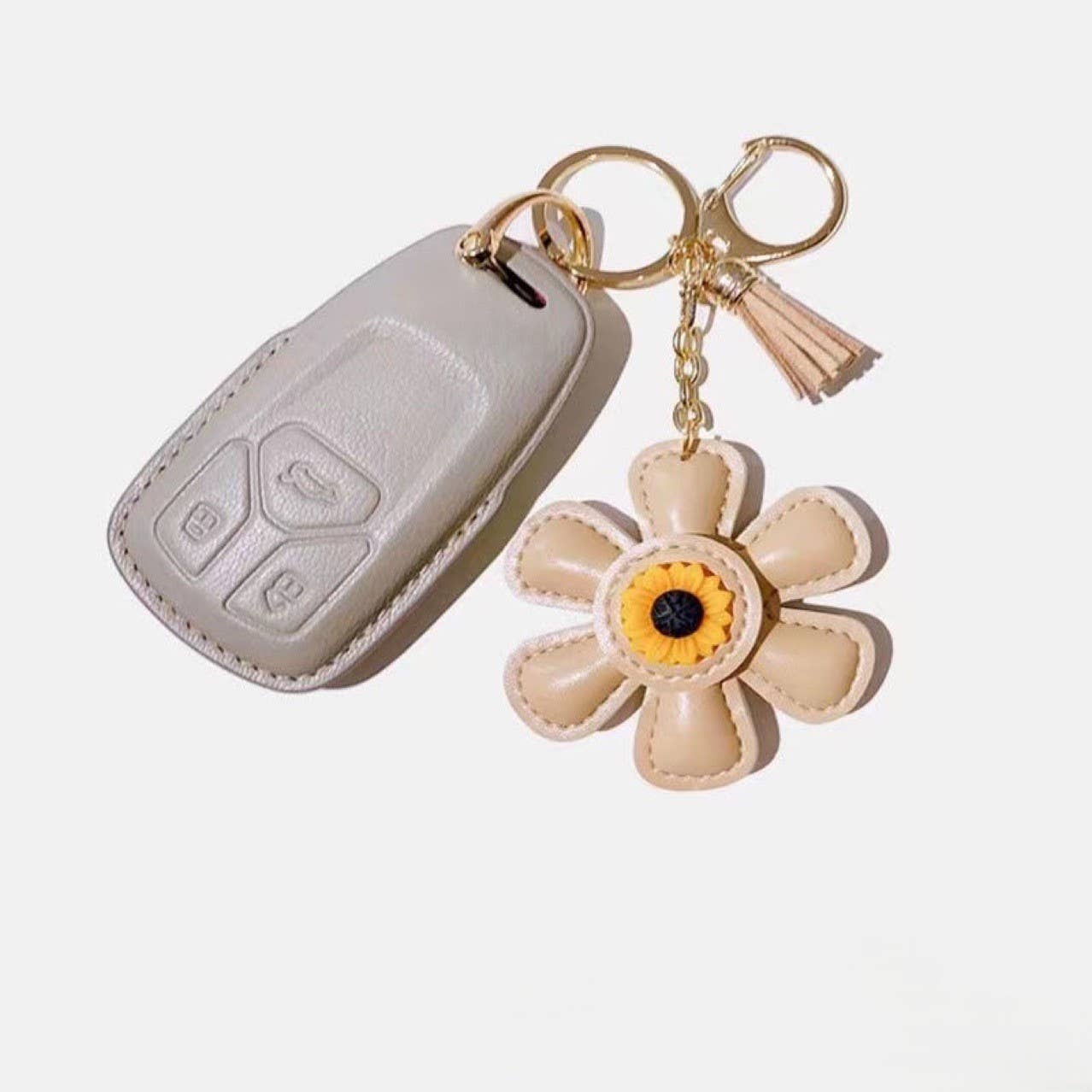 Cute Sunflower Leather Bag Charm Keychain