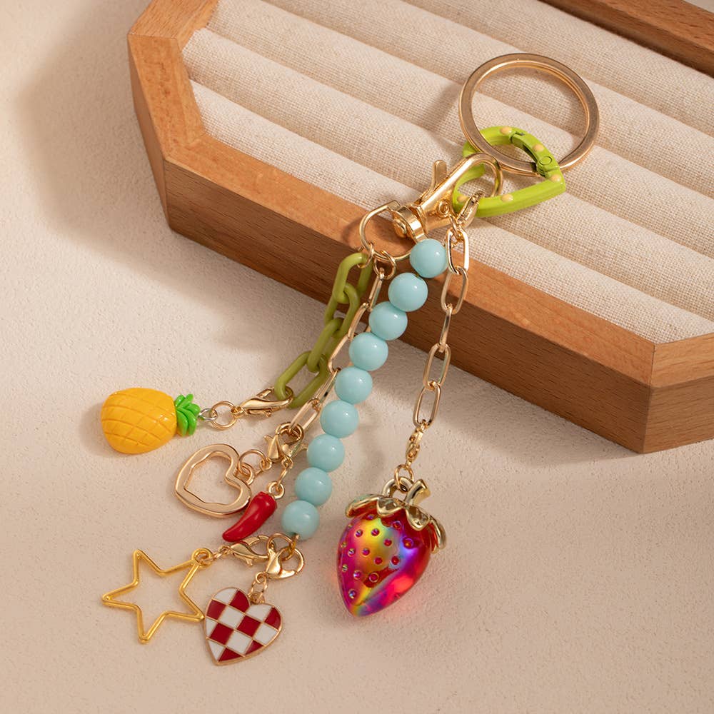Y2K Aesthetic Beaded Multi-Charm Keychain Bag Pendant