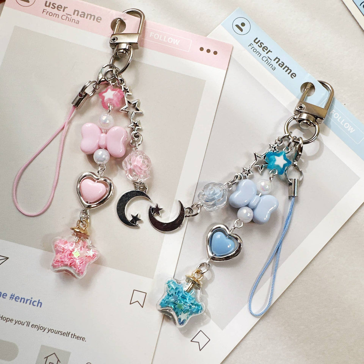 Moon Star Bottle Charm Keychain Phone Lanyard