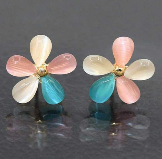 Multi Colored Glass Flower Earrings