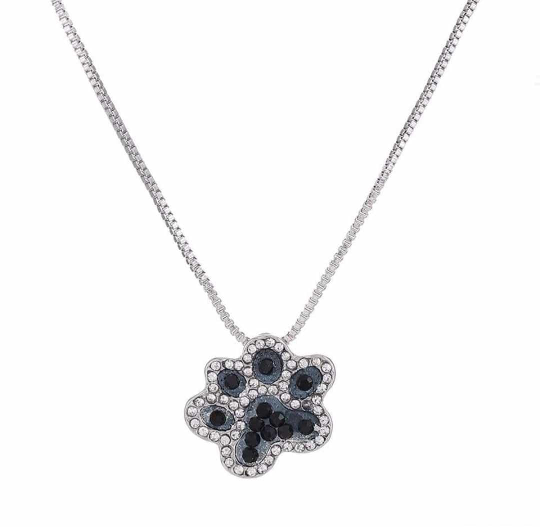 Black and Rhinestone Paw print necklace