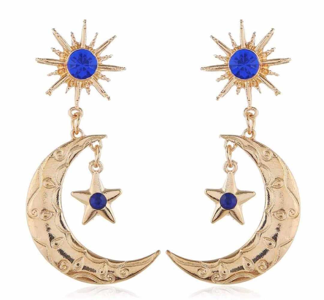 Gold and Navy Star and Moon earrings