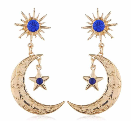 Gold and Navy Star and Moon earrings