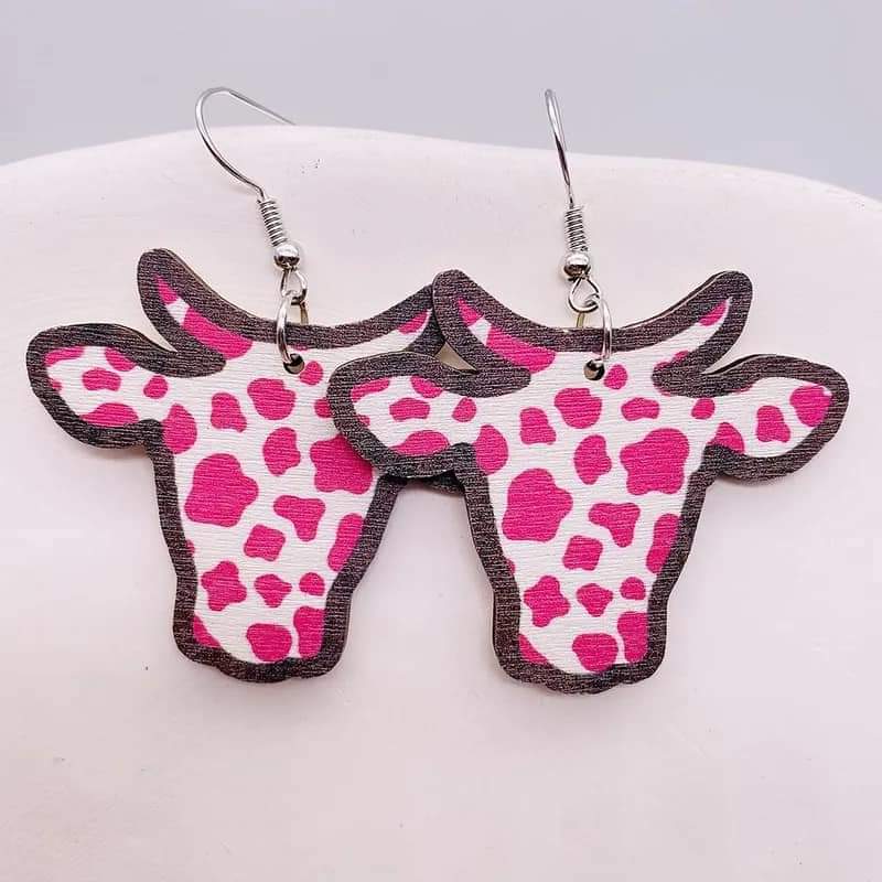 Pink Cow head earrings