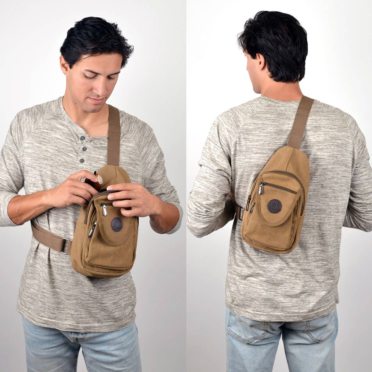 Brown Crossbody Canvas Sling Bag Backpack