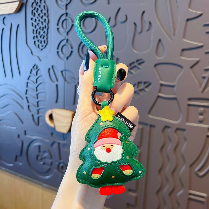 Merry Christmas Leather Christmas Tree Keychain