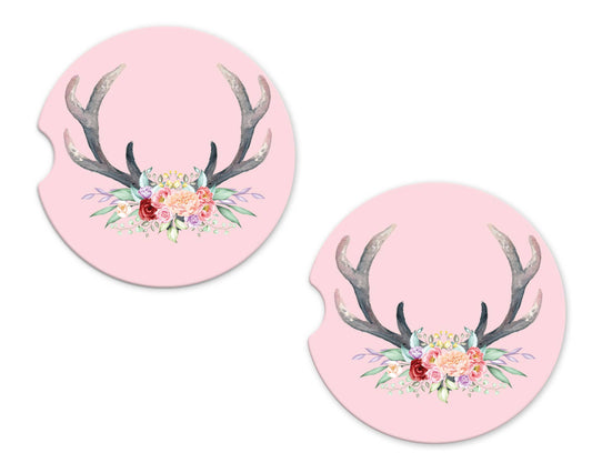Car Coasters - Floral Antlers