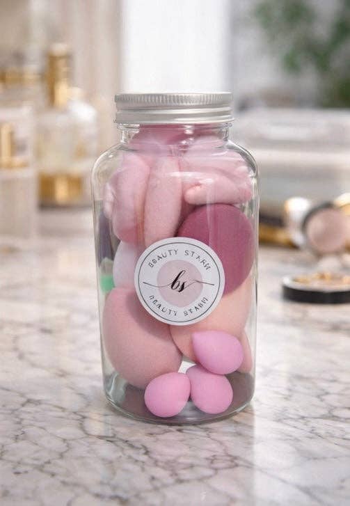 Luxe Makeup Blender Jar – 14-Piece Beauty Sponge & Blender Set for Flawless Makeup