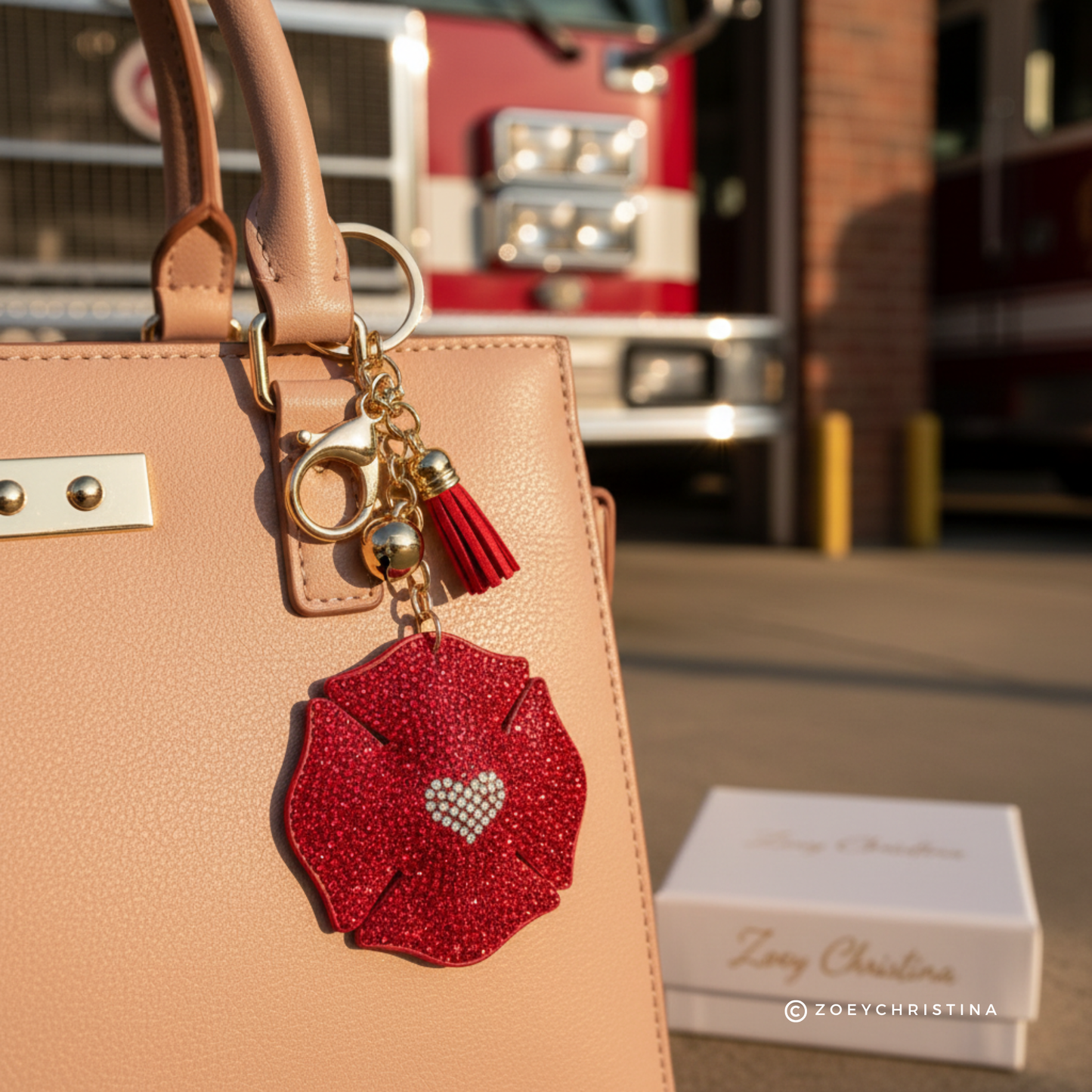 Rhinestone Badge Bag Charm – Firefighter & Police Keychain