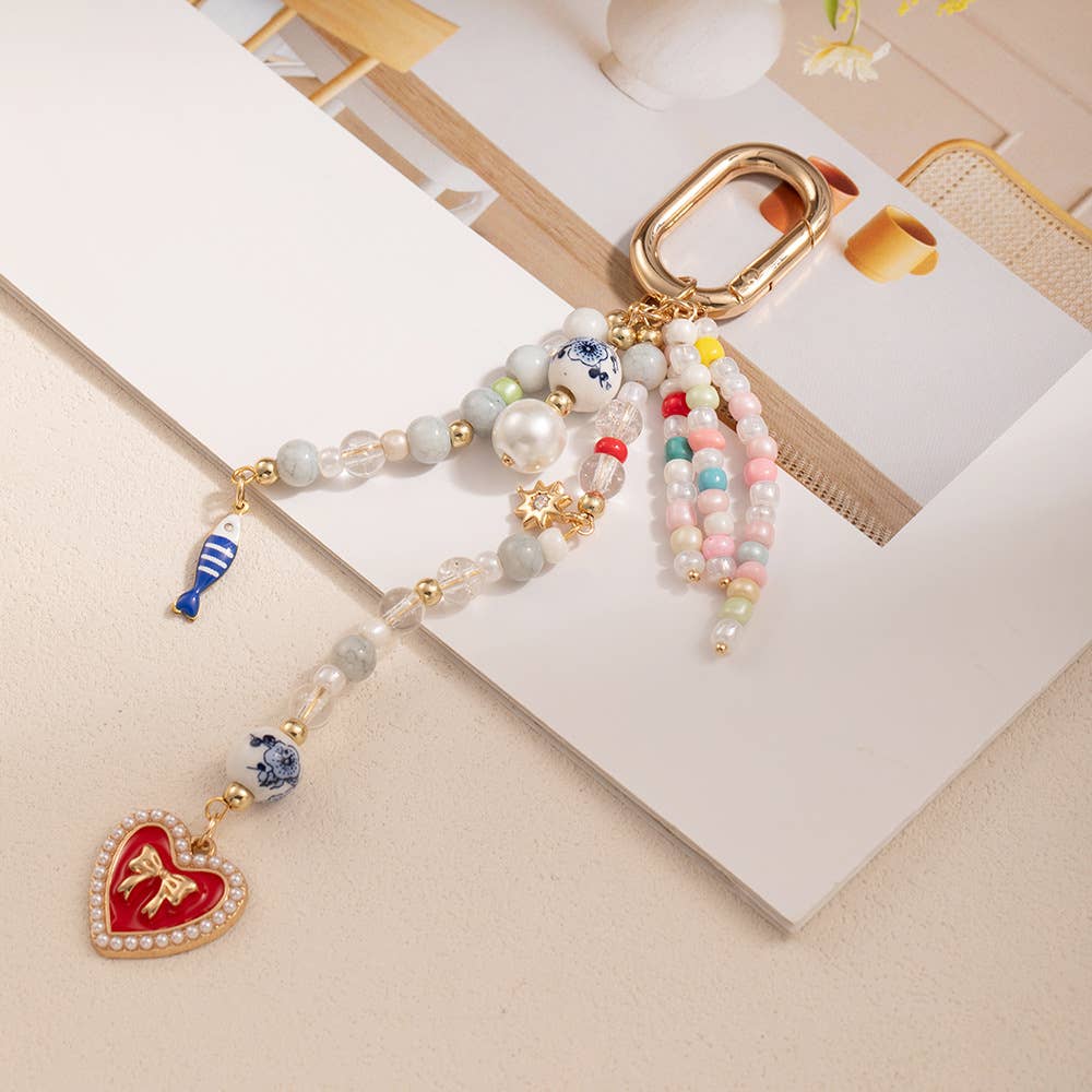 Y2K Aesthetic Beaded Multi-Charm Keychain Bag Pendant
