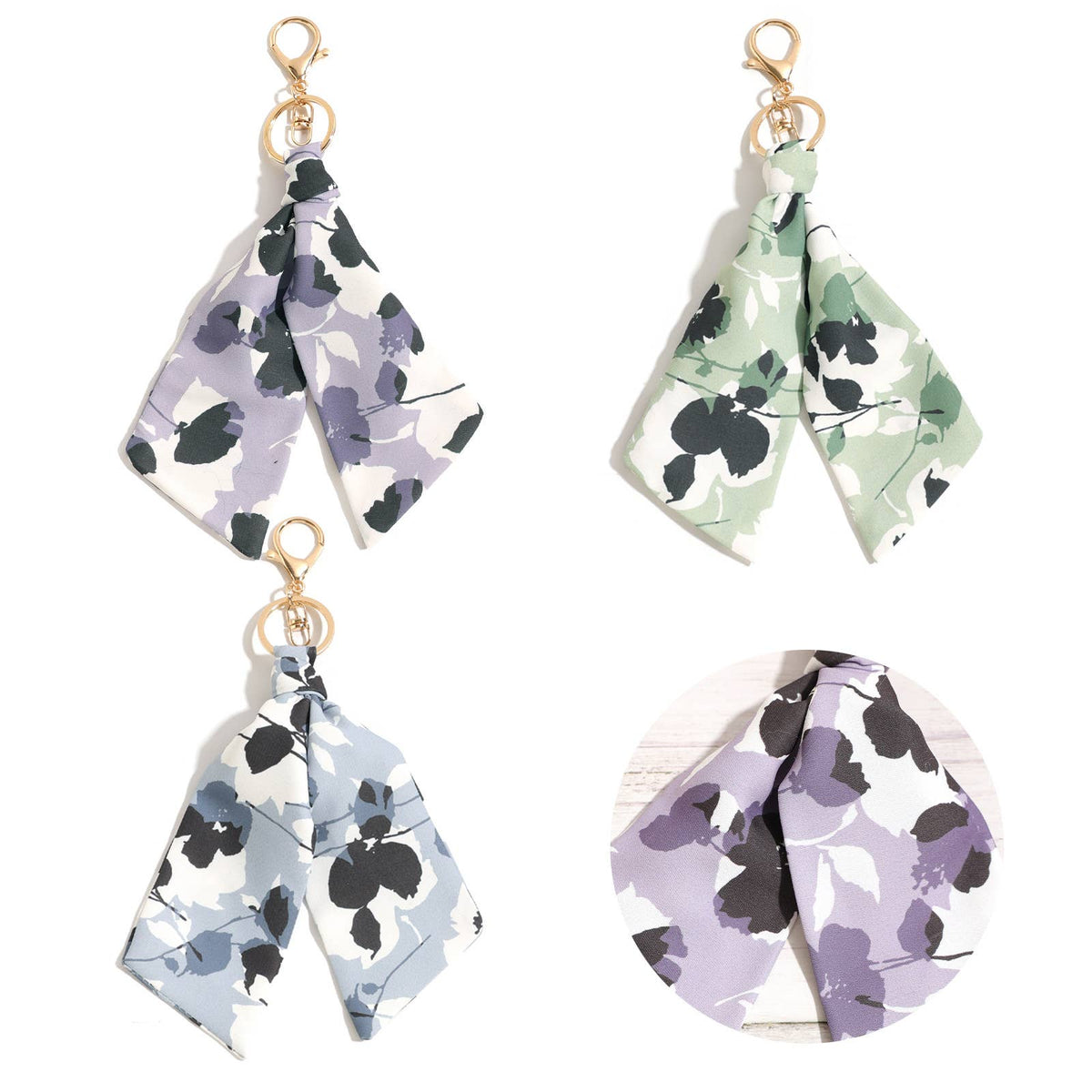 Abstract Floral Scarf Bag Charm Keychain