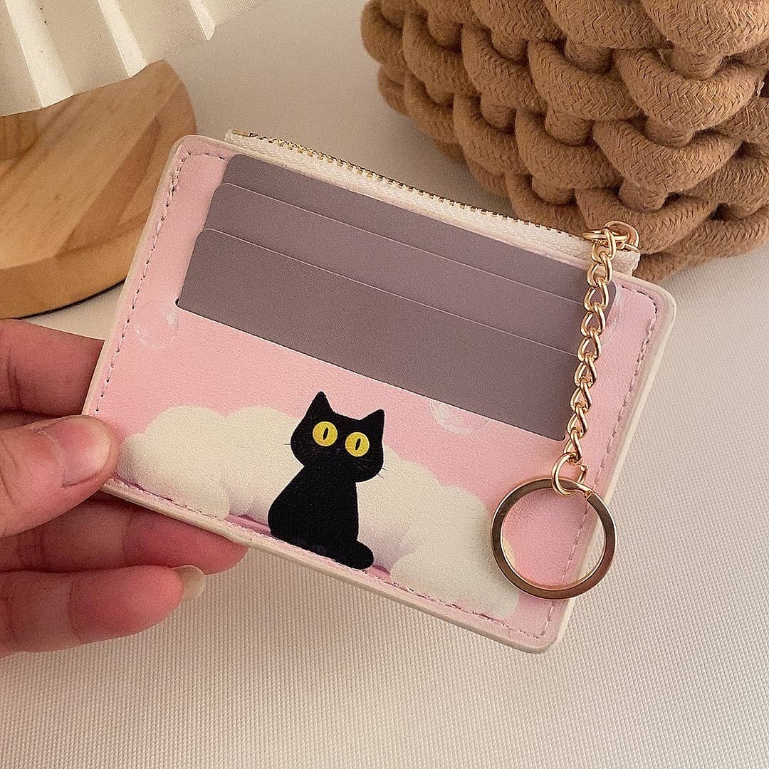 Cute Cat Card Holder Keychain Coin Purse