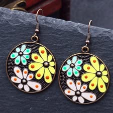 Metal Floral Round Earrings