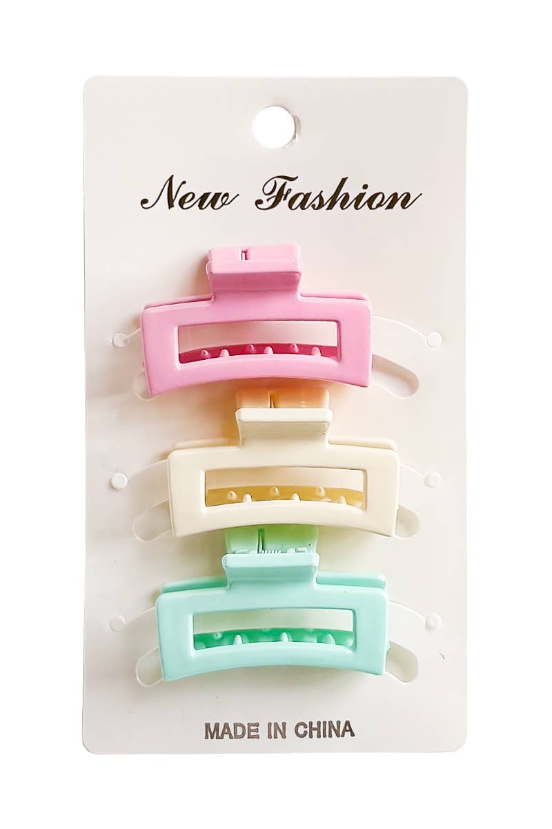 Mini Block Glossy Pastel Hair Claw - 3 pcs/pack
