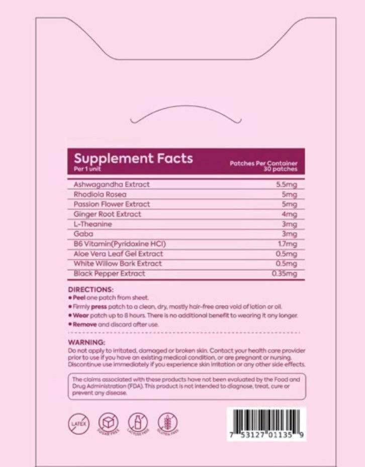 Patch Stash ZEN OUT Relaxation Patch | Ashwagandha + L-Theanine Mood Support Patches – 30 Count, 3” x 3”, Transdermal Calm & Focus Aid
