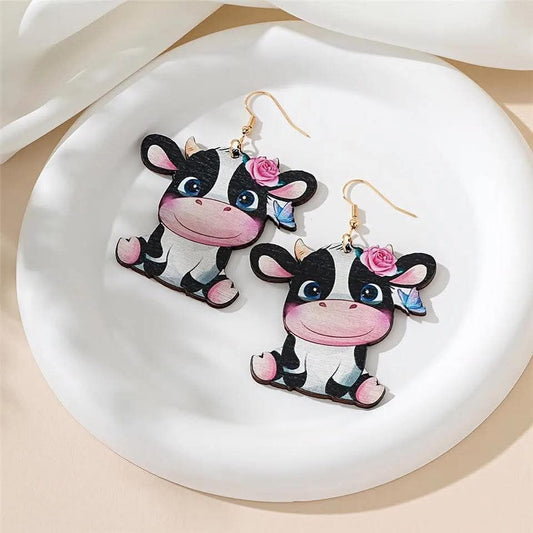 Wooden Cow Earrings