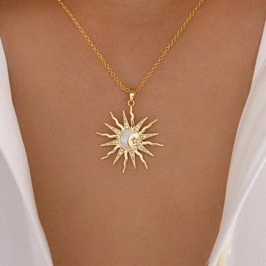 Sun Rhinestone and Pearl Necklace