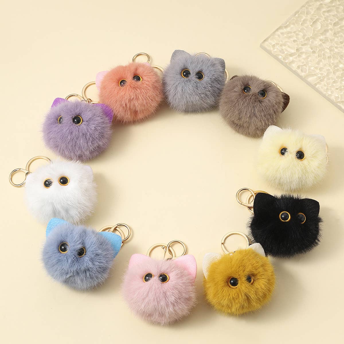 Cute Fluffy Cat Keychains in Multiple Colors for Gifts
