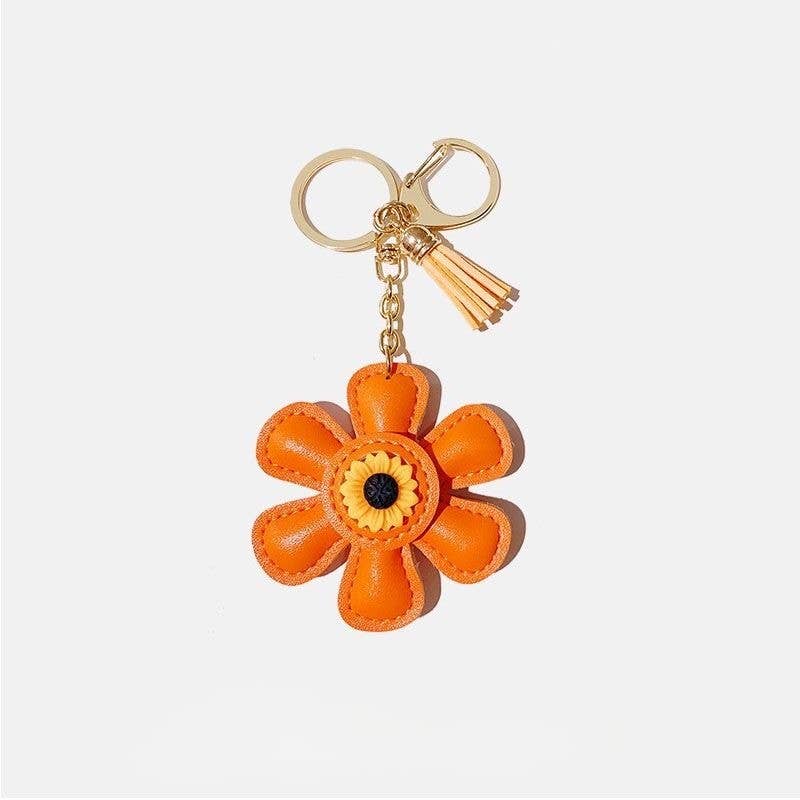 Cute Sunflower Leather Bag Charm Keychain