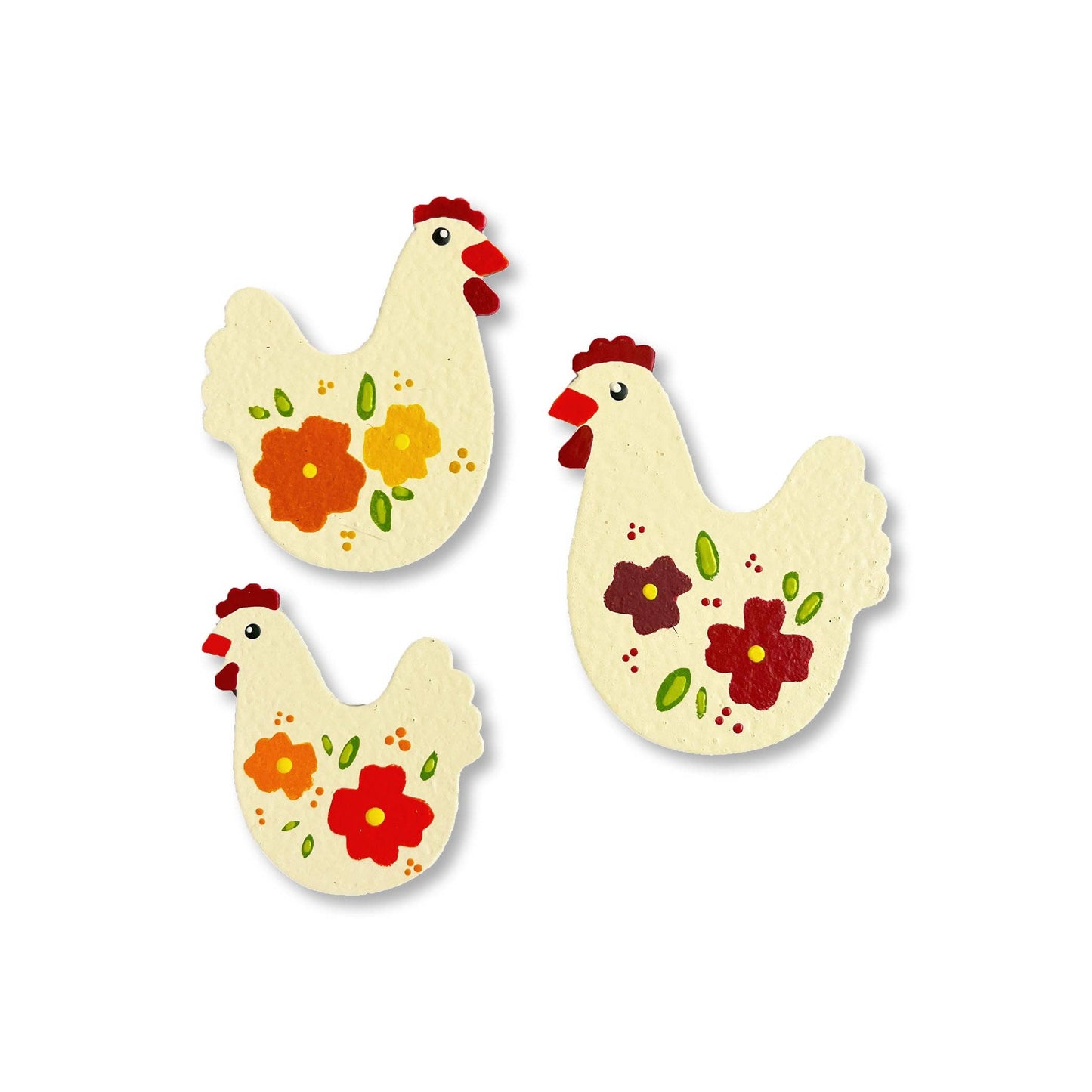 Floral Hen Magnets S/3, Country Cute Decor
